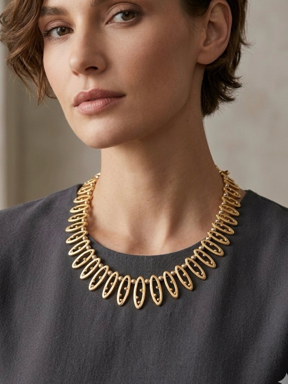 Gold-Tone Statement Necklace with Clear Crystal Accents